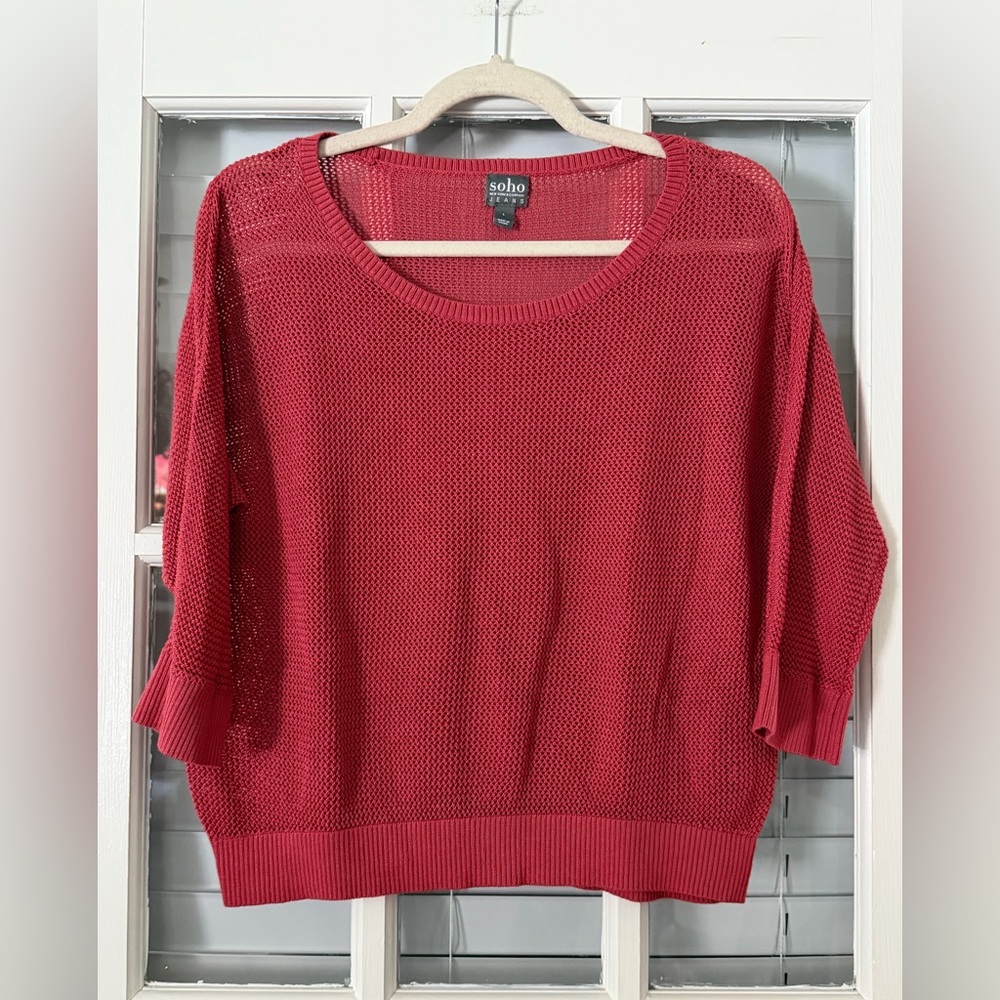 Soho New‎ York & Company Women’s L Salmon Pink Open Knit Sweater | SKU 0680